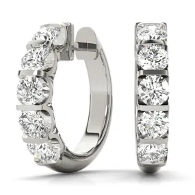 1 Carat Tw Natural Channel Set Diamond Hoop Earrings In 14K White Gold