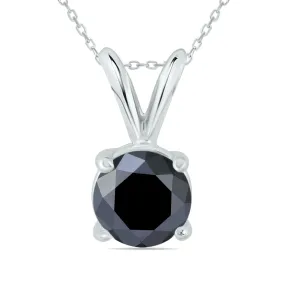 1 Ctw Genuine Round Black Diamond Solitaire Pendant In 14K White Gold