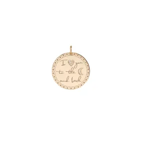 14k Single Large Pavé Diamond I love you to the moon & back Mantra Charm