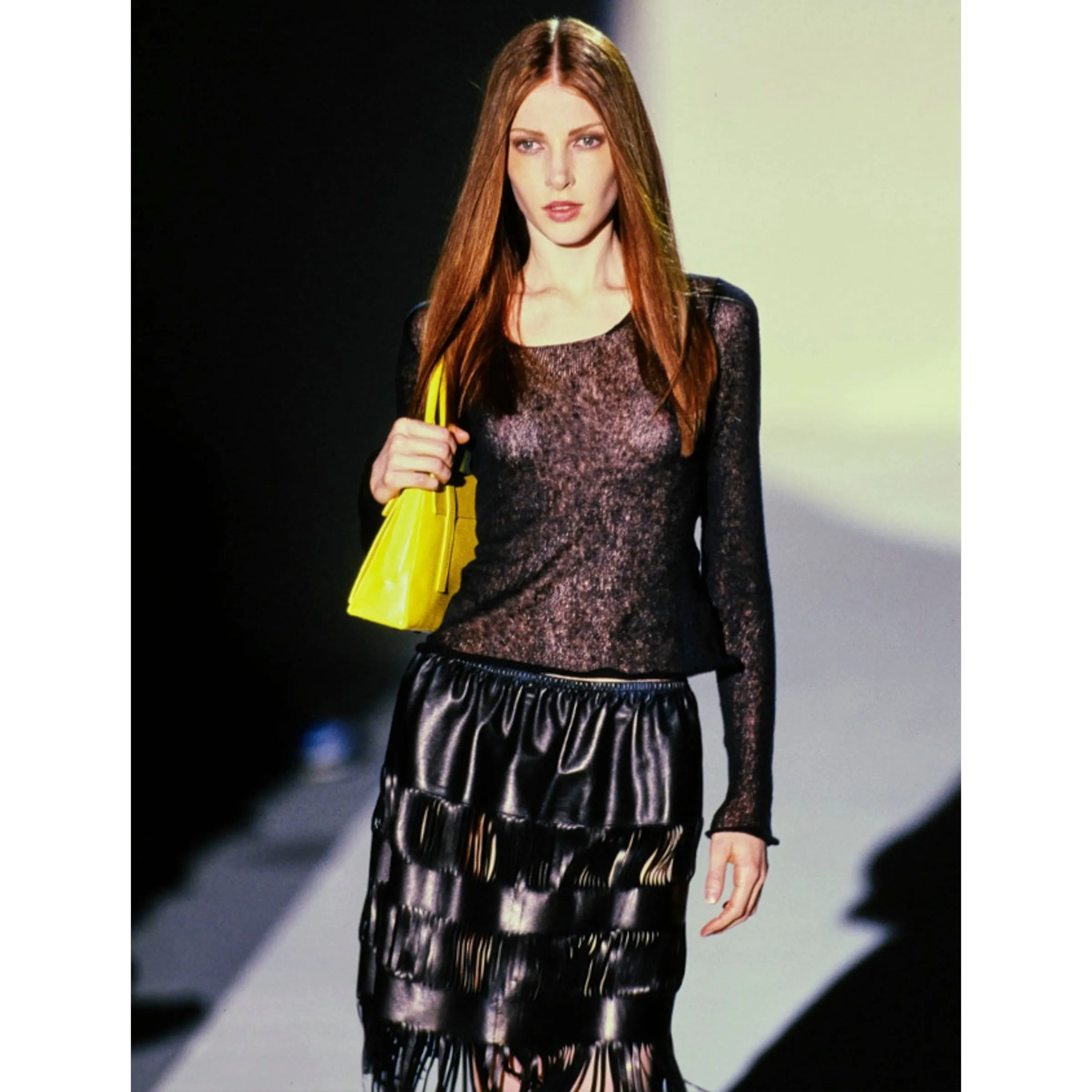 1999 Black Lambskin Fringed Skirt