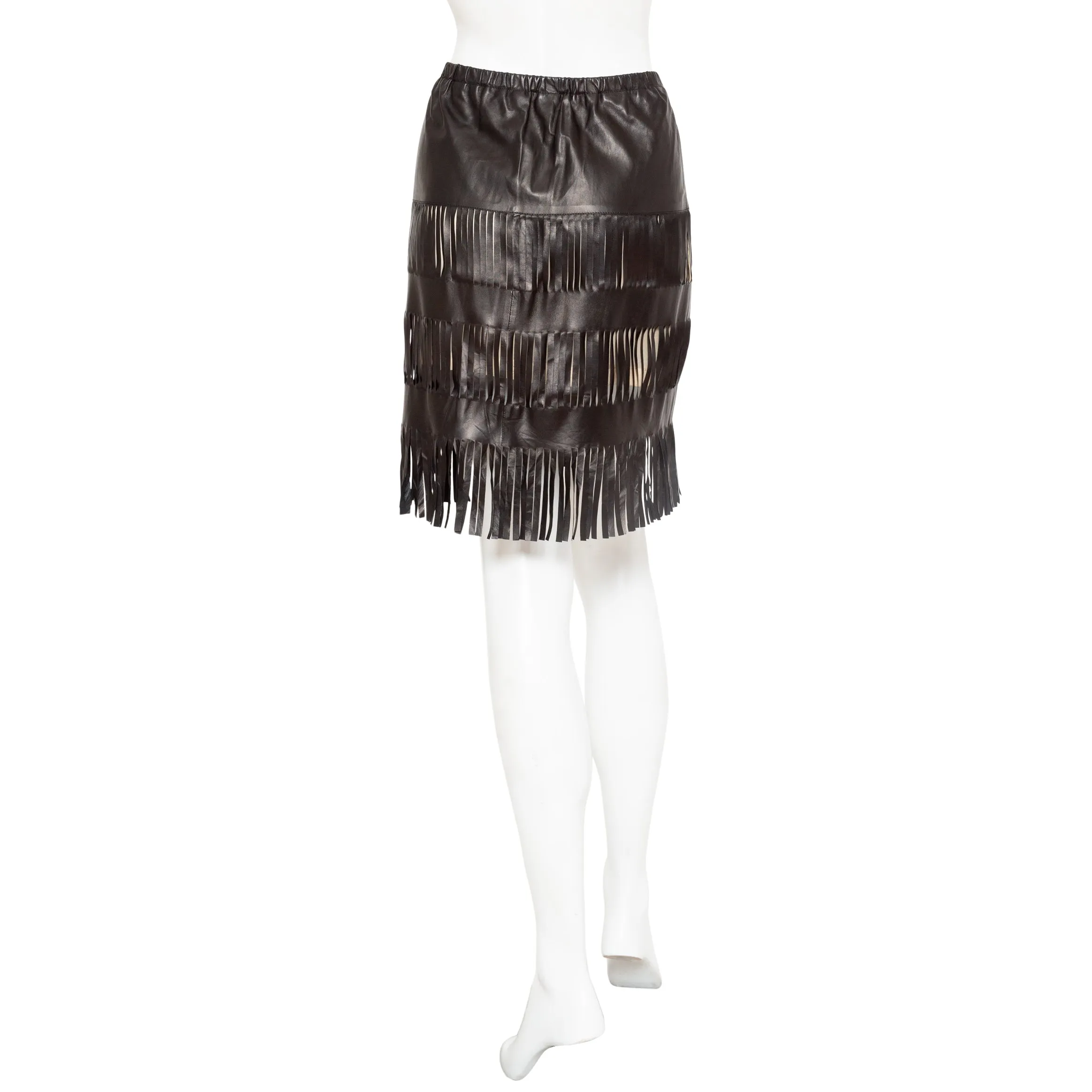 1999 Black Lambskin Fringed Skirt