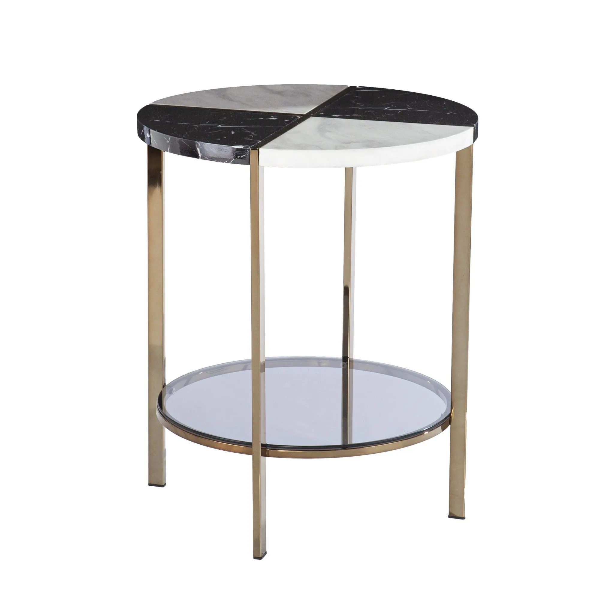 24" Black Manufactured Wood And Iron Round End Table With Two Shelves By Homeroots