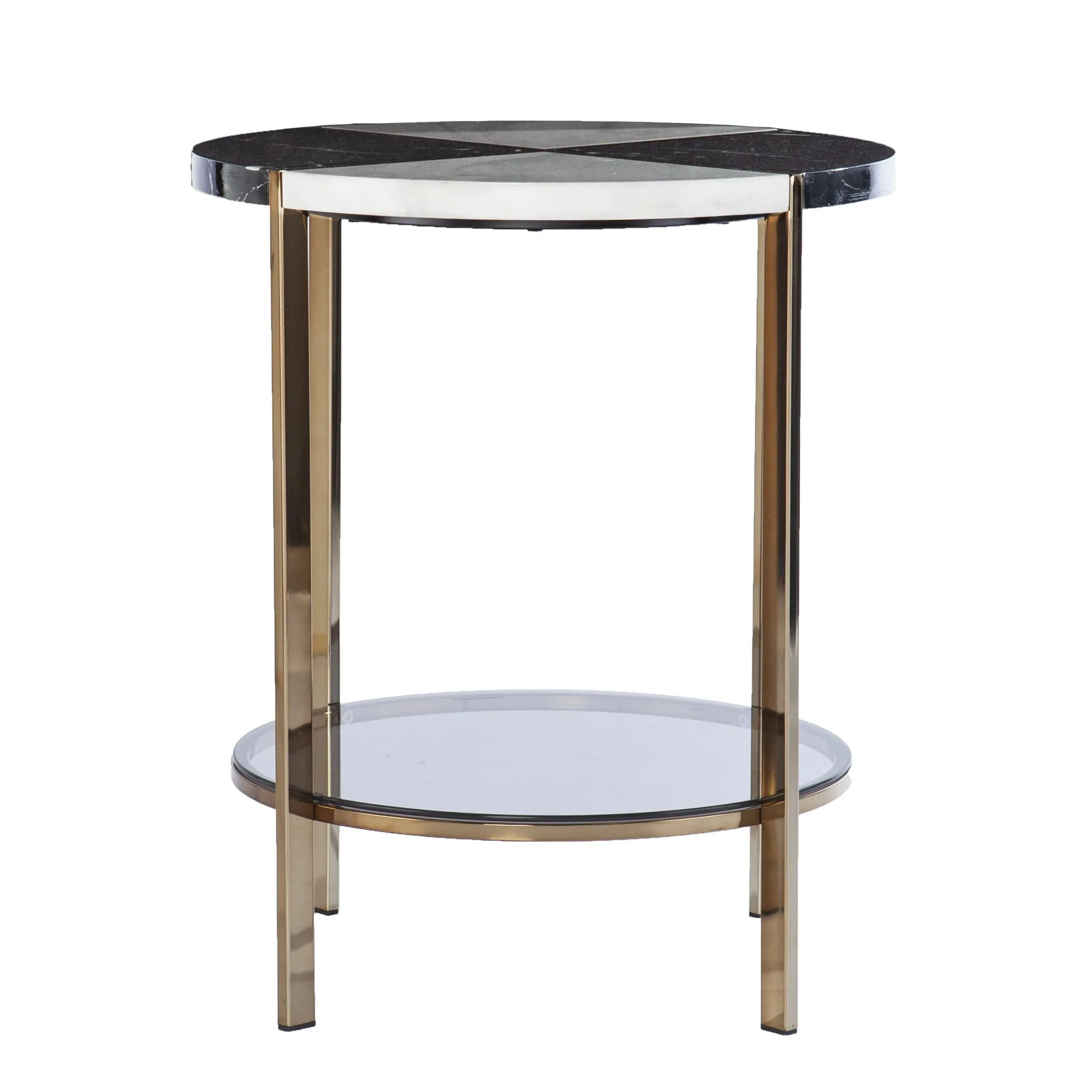 24" Black Manufactured Wood And Iron Round End Table With Two Shelves By Homeroots