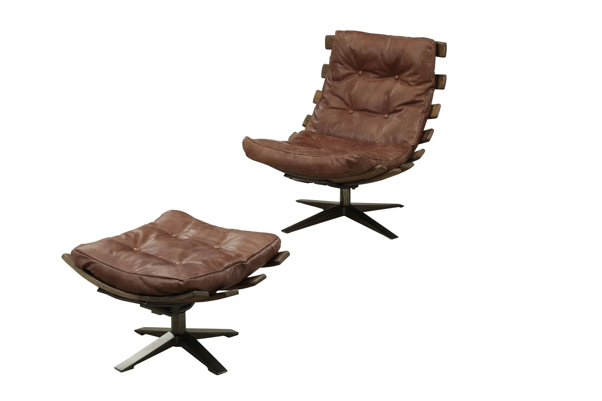 27 X 35 X 33 2Pc Retro Brown Top Grain Leather Chair And Ottoman