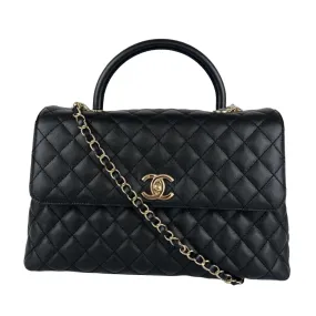 32cm Coco Handle Black Caviar Flap Bag LGHW Microchipped