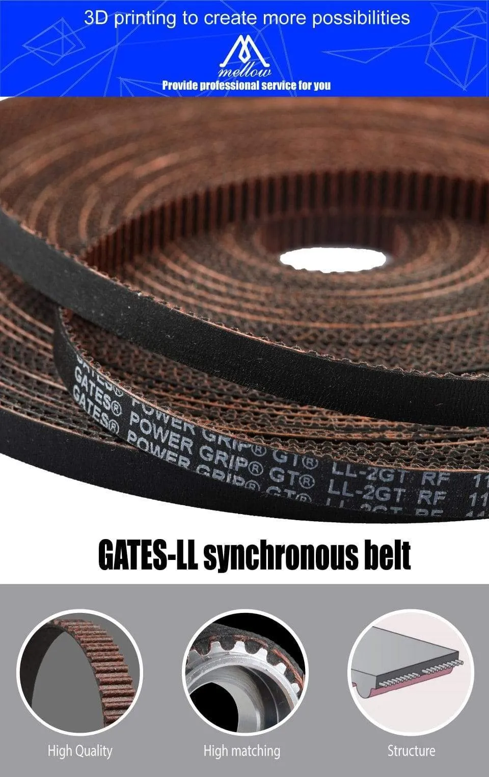 3D Printer GATES-LL-2GT Gear Synchronous Belt GT2 Width 6MM 9MM 10MM Timing belt , Wear Resistant for BLV Mgn Cube