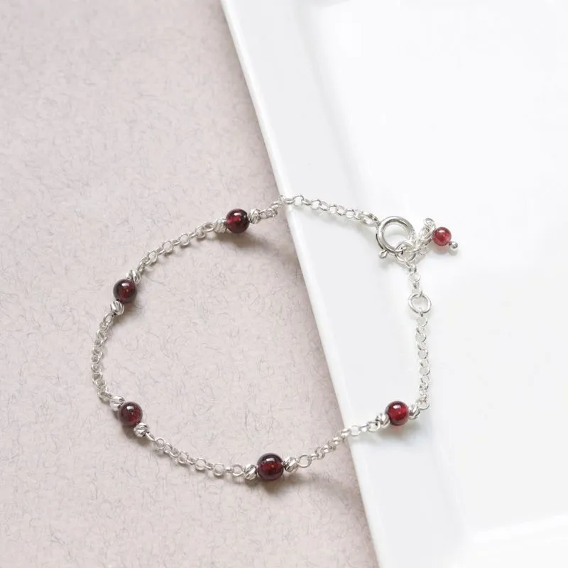 925 Silver Garnet Bracelet - Handmade Women's January Birthstone Gift