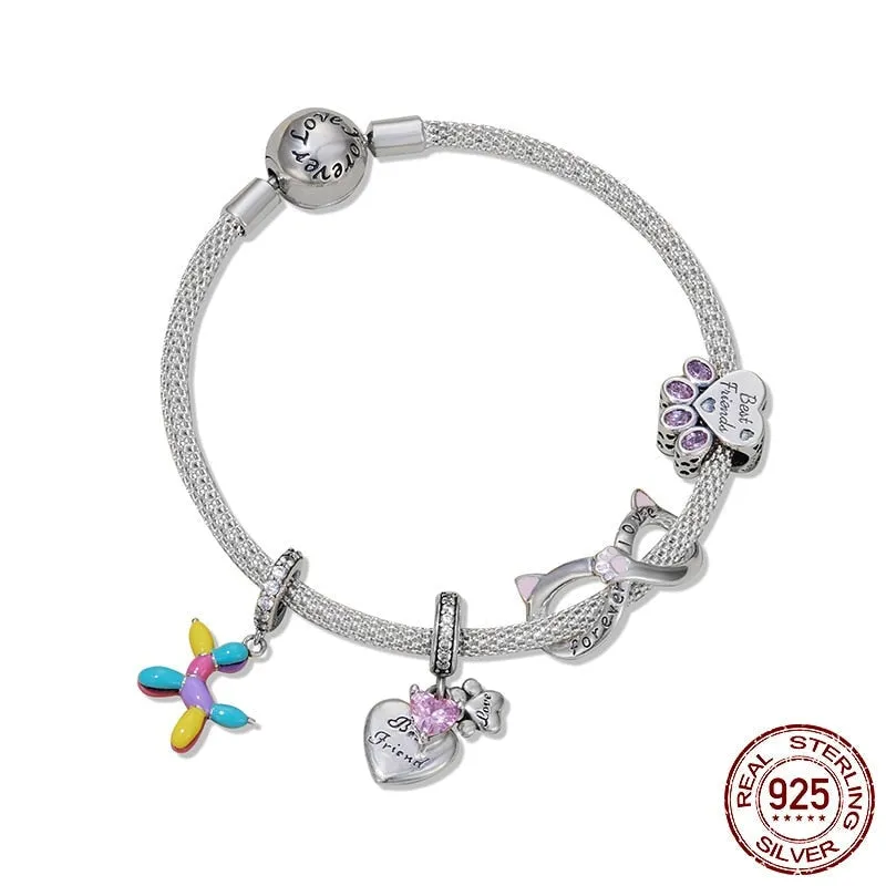 925 Sterling Silver Animal Paw Charm Beads Bracelet for Women