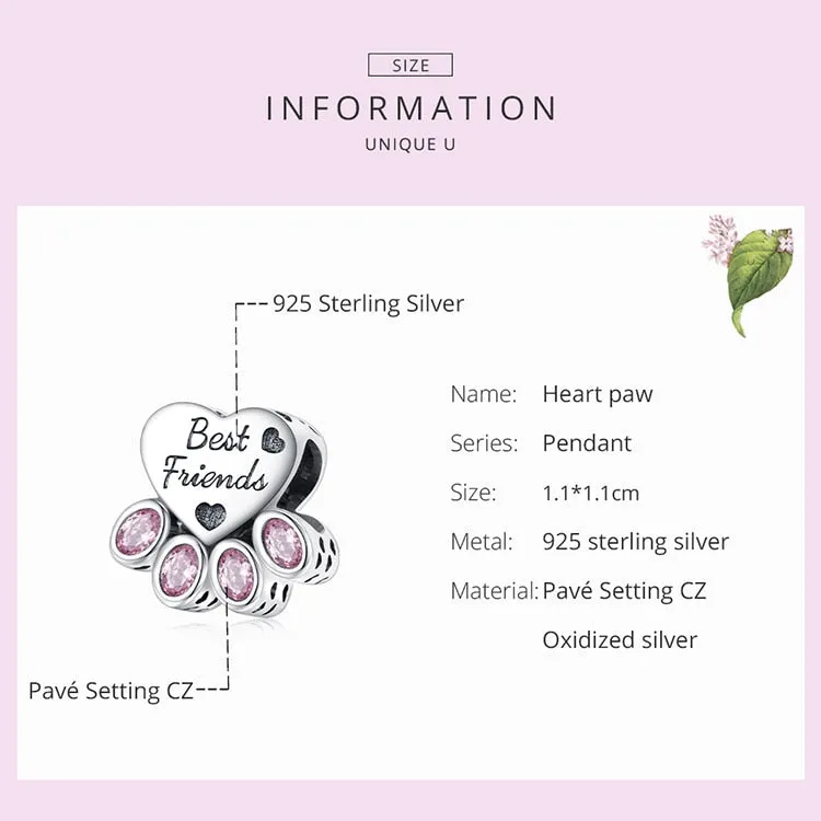 925 Sterling Silver Animal Paw Charm Beads Bracelet for Women