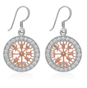 925 Sterling Silver, Rose Gold & Cubic Zirconia Vegvisir Earrings