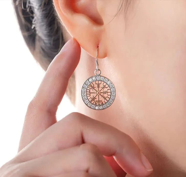 925 Sterling Silver, Rose Gold & Cubic Zirconia Vegvisir Earrings