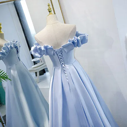 A line Light Sky Blue Prom Dresses SH172