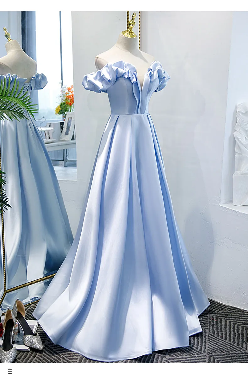 A line Light Sky Blue Prom Dresses SH172