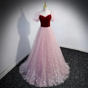 A line Pink Tulle Prom Dresses SH158