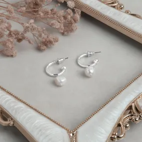 Accessorize London Women's Silver-Plated Chunky Pearl Drop Hoops Earrings