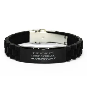 Accountant Engraved Black Glidelock Clasp Bracelet - The Worlds Most Average Professional Gift for Graduation, Birthday, and Holidays