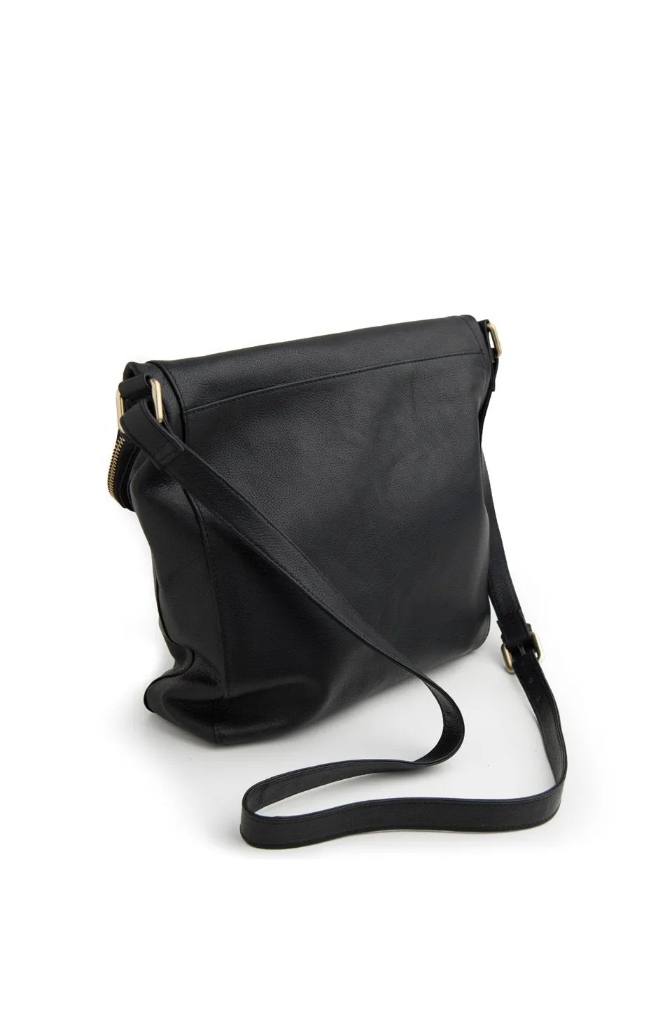 Alexa Soft Leather Black Satchel Bag with Gold Hardware