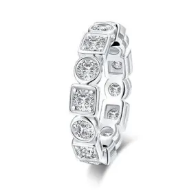 Alternating Square and Round Bezel Set Wedding Band