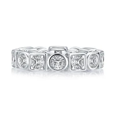 Alternating Square and Round Bezel Set Wedding Band