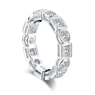 Alternating Square and Round Bezel Set Wedding Band