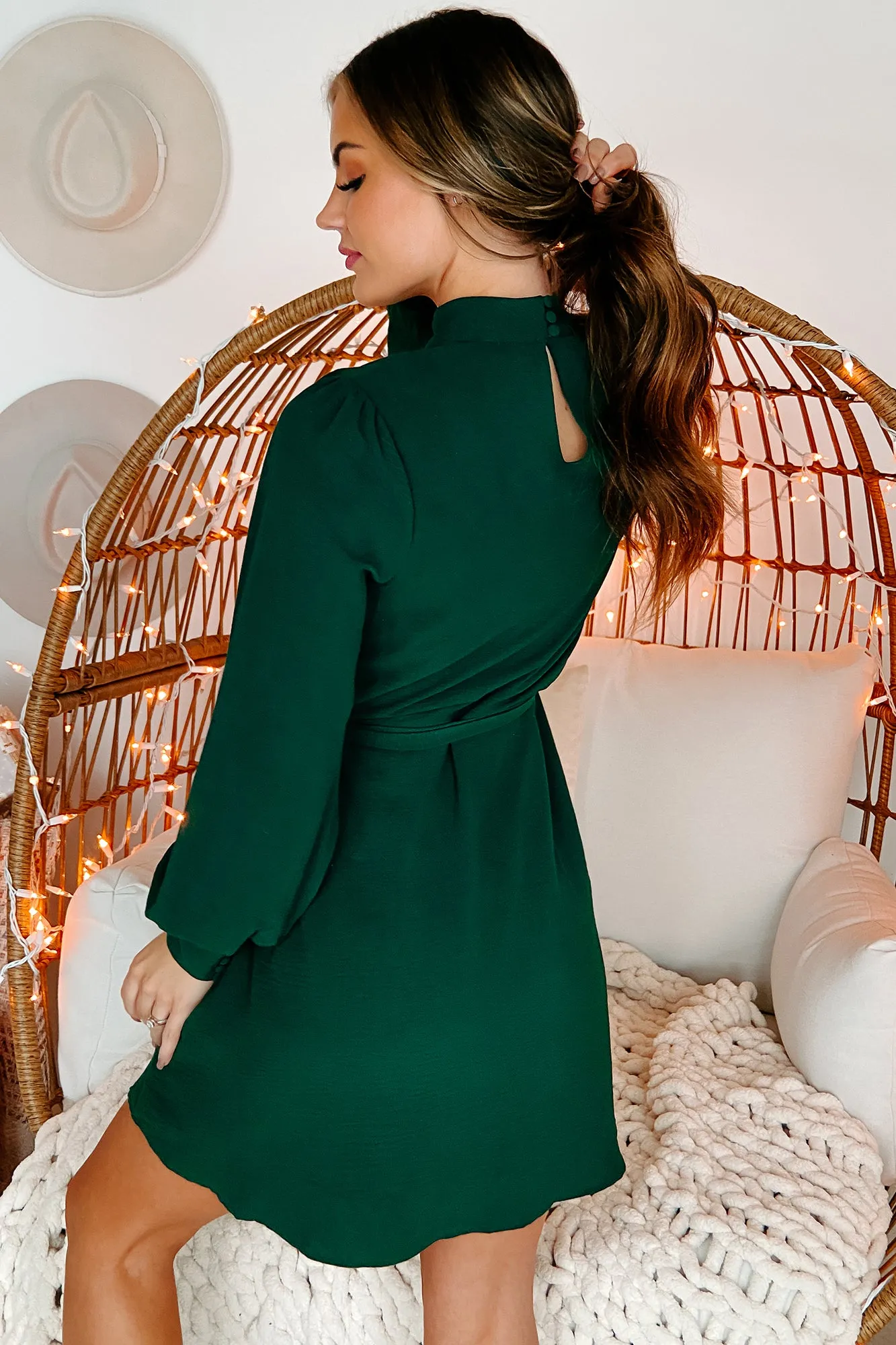 Always Enamored Long Sleeve Mock Neck Dress (Sea Green)