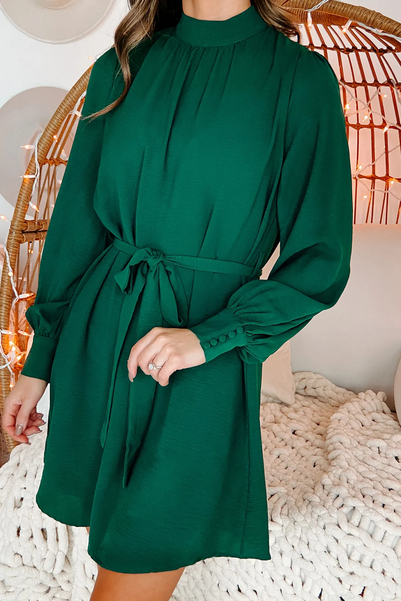 Always Enamored Long Sleeve Mock Neck Dress (Sea Green)