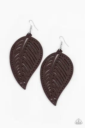 Amazon Zen Brown Wood Leaf Earrings - Paparazzi Accessories