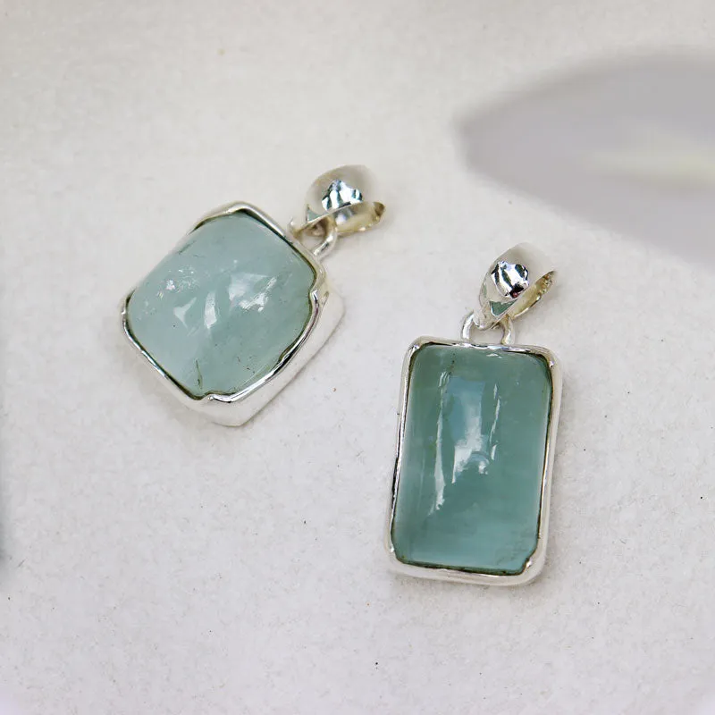 Aquamarine Rectangle Gemstone Silver Pendant