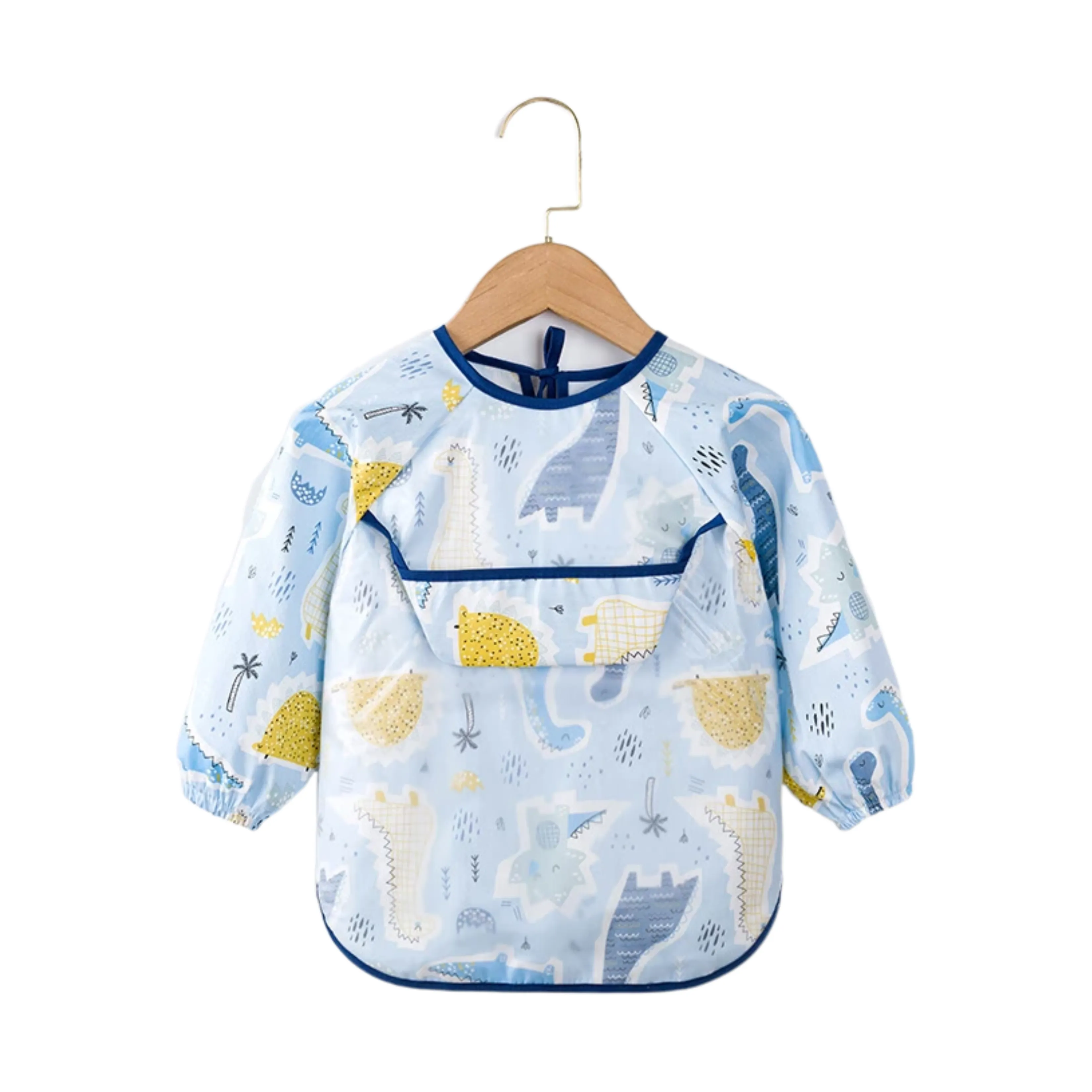 Baby Long Sleeve Apron Smock Bib Pretty Blue Dinosaurs