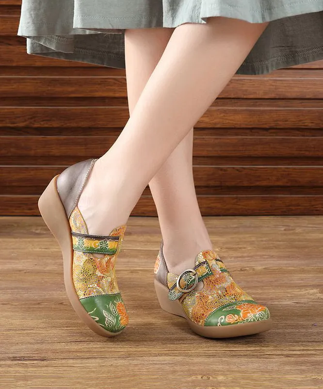 Beautiful Yellow Buckle Strap Embossed Wedge High Wedge Heels Shoes SL1009