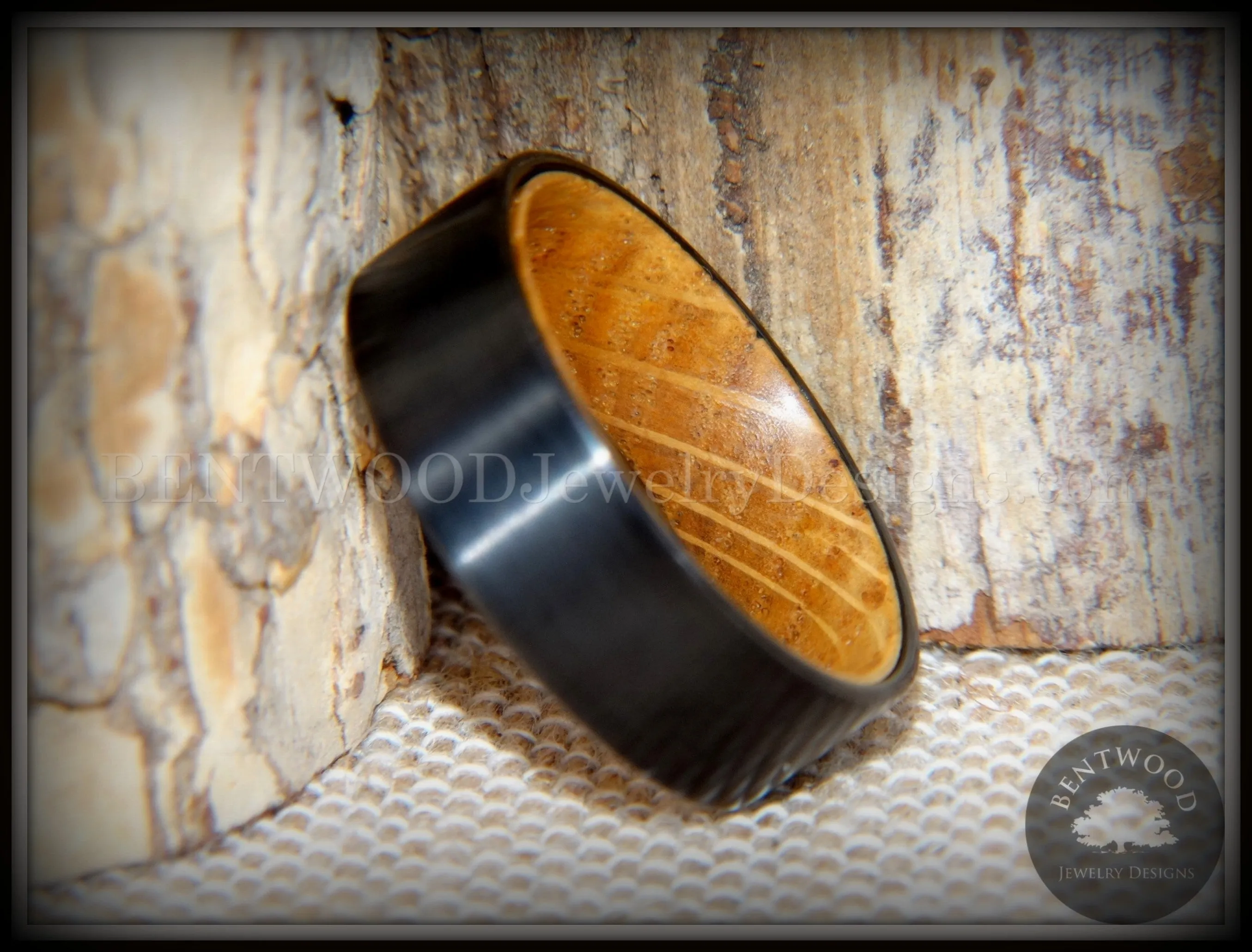 Bentwood Ring - Rugged & Refined Whiskey Oak and Tungsten Carbide Black