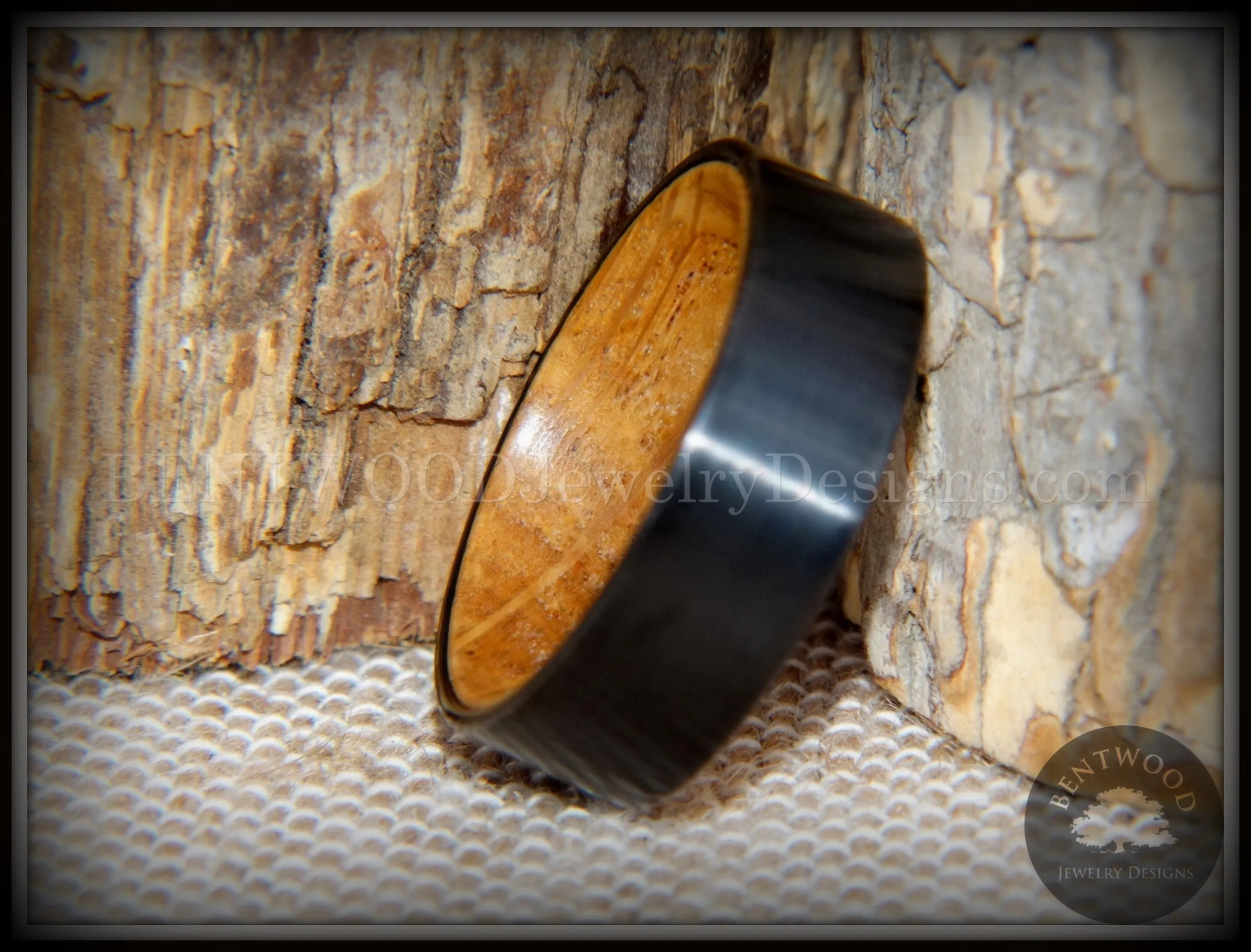 Bentwood Ring - Rugged & Refined Whiskey Oak and Tungsten Carbide Black