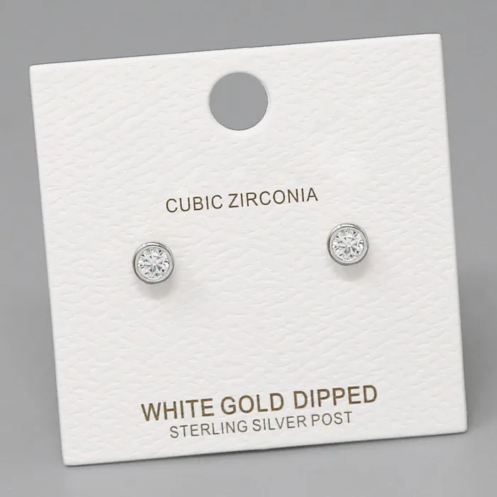 Bezel Set Cubic Zirconia Stud Earrings (5 MM)