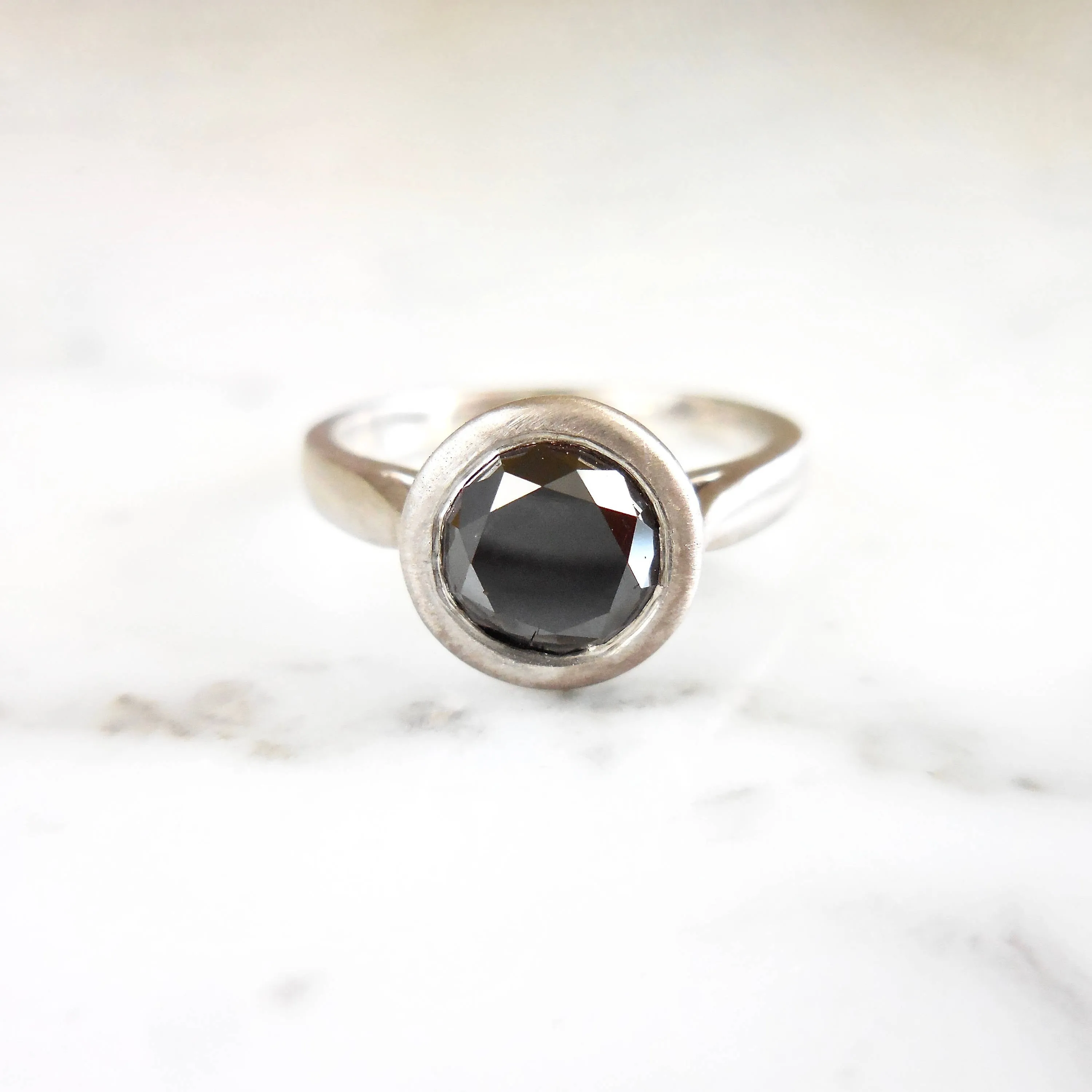 Black Diamond Engagement Ring - Round Black Diamond Ring