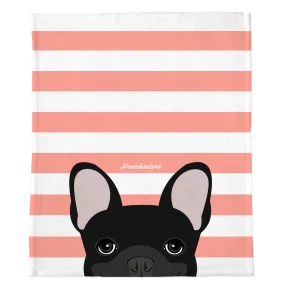 Black French Bulldog on Peach Stripes | Frenchie Blanket