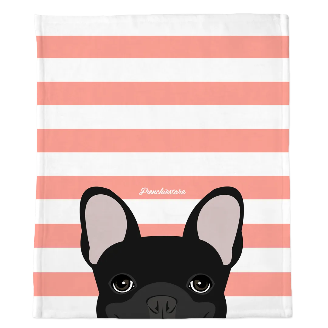 Black French Bulldog on Peach Stripes | Frenchie Blanket