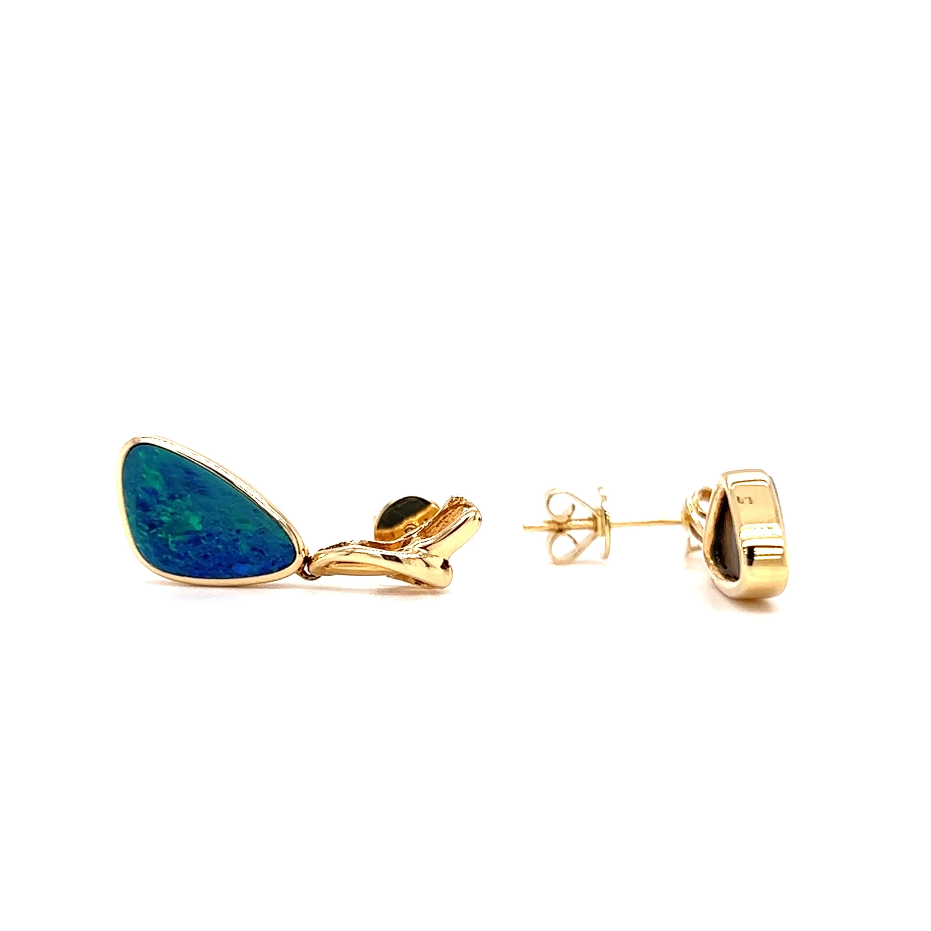 Black Opal Drop Earrings with 3.28ctw of Opal in 14K Yellow Gold