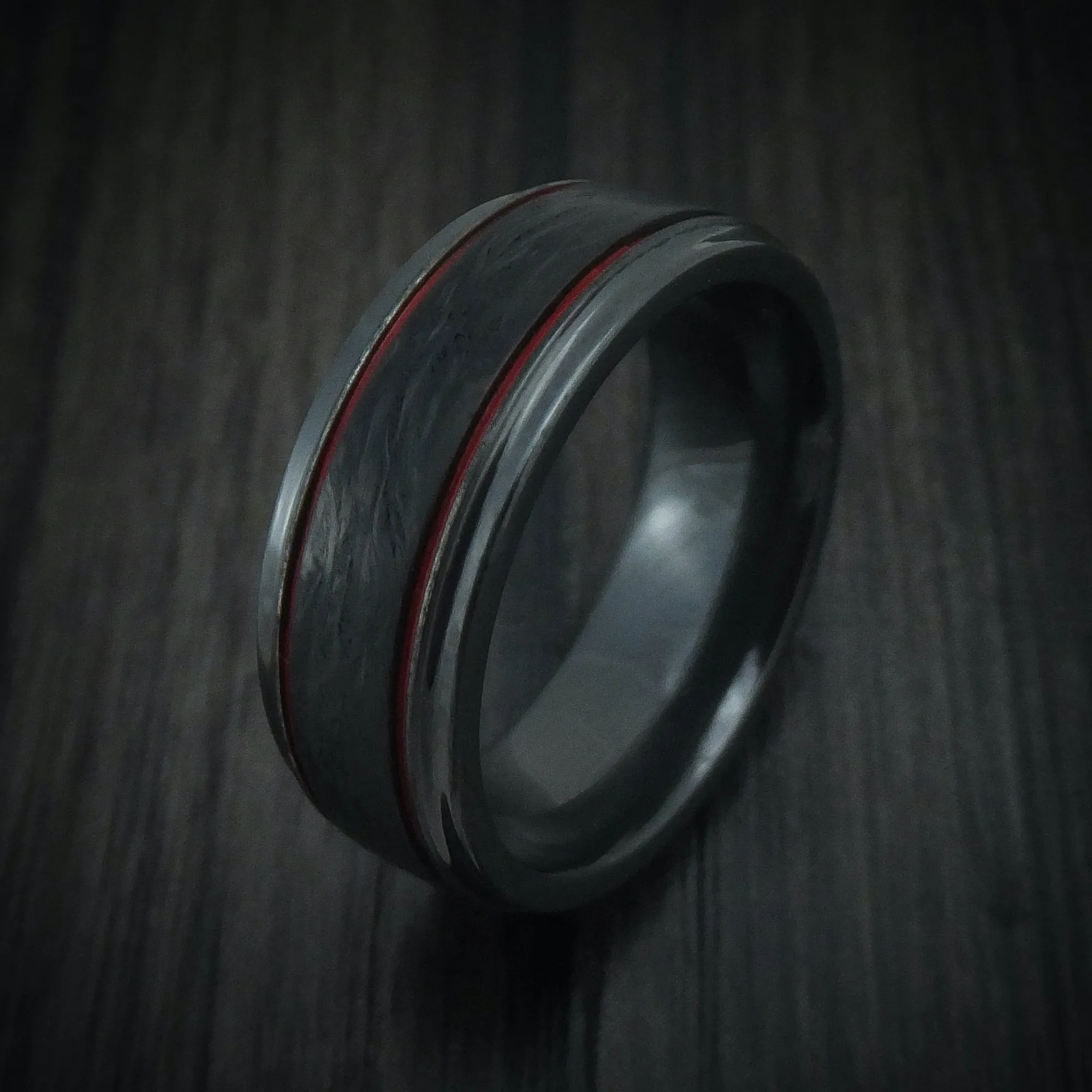 Black Titanium and Forged Carbon Fiber Men's Ring with Cerakote Accents