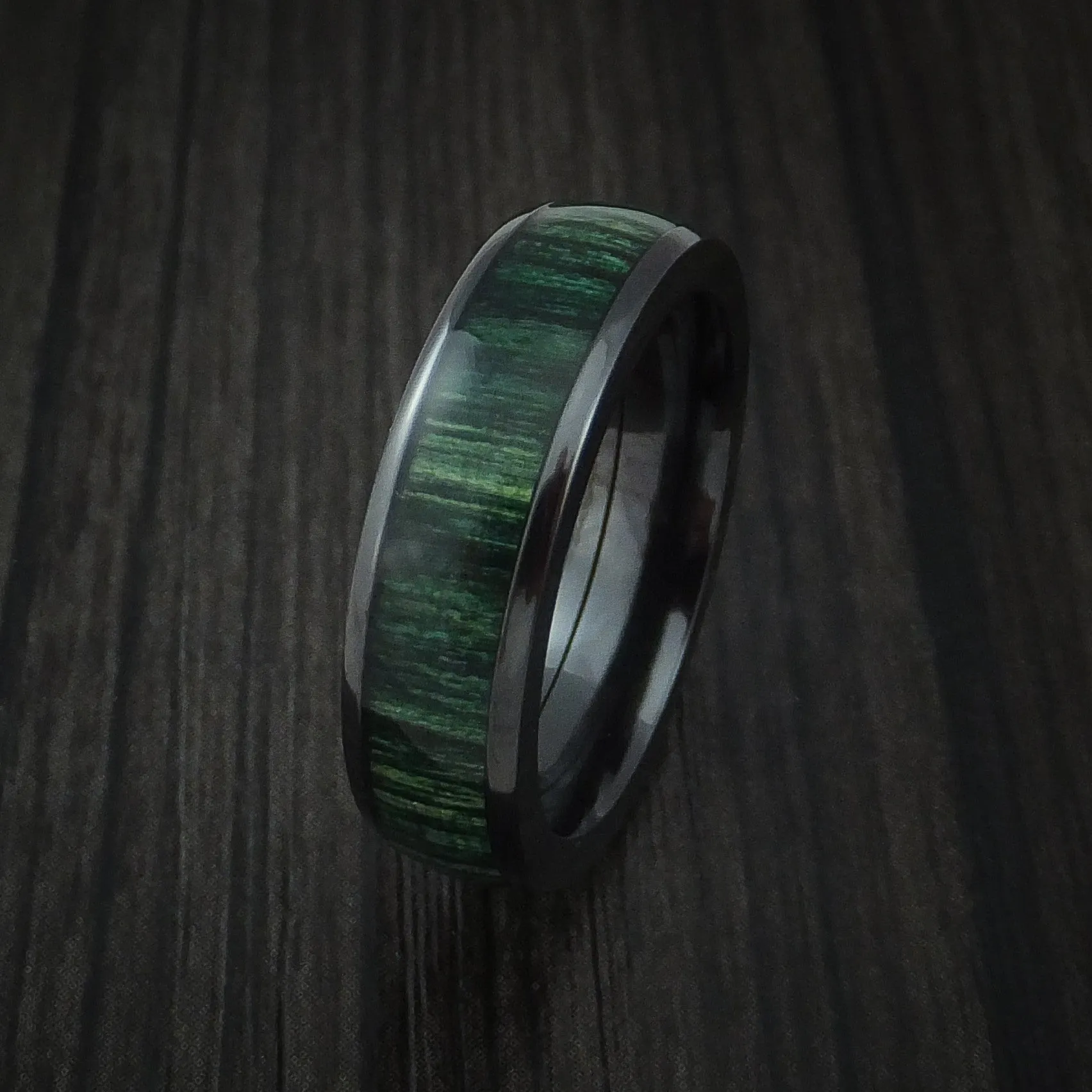 Black Titanium Men's Ring Inlaid with Jade Hard Wood Custom Made