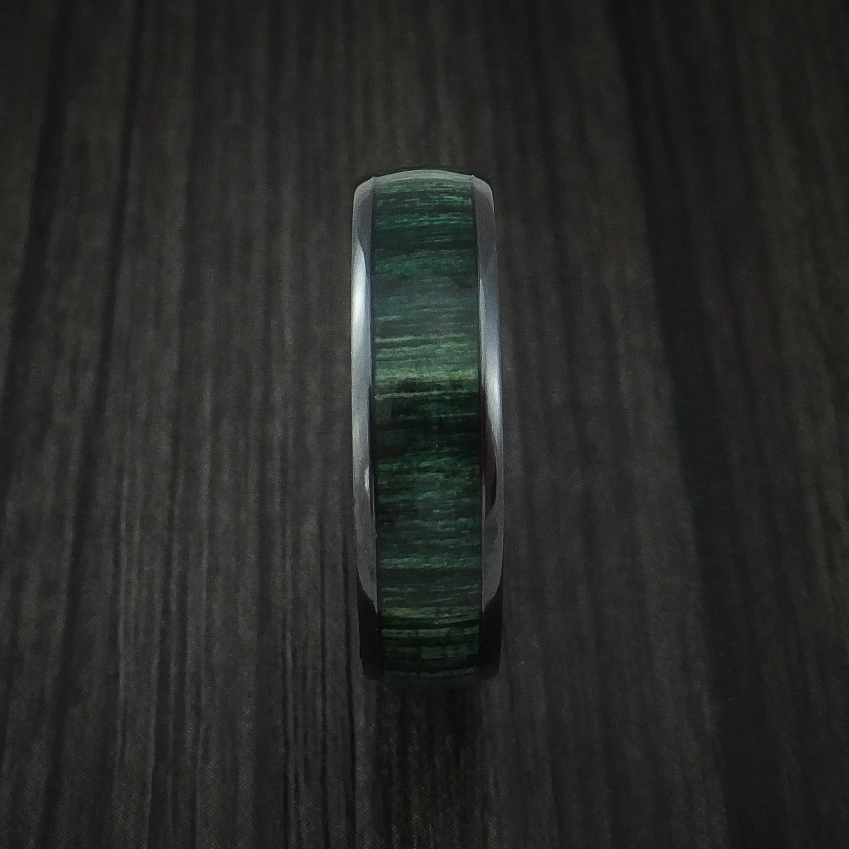 Black Titanium Men's Ring Inlaid with Jade Hard Wood Custom Made