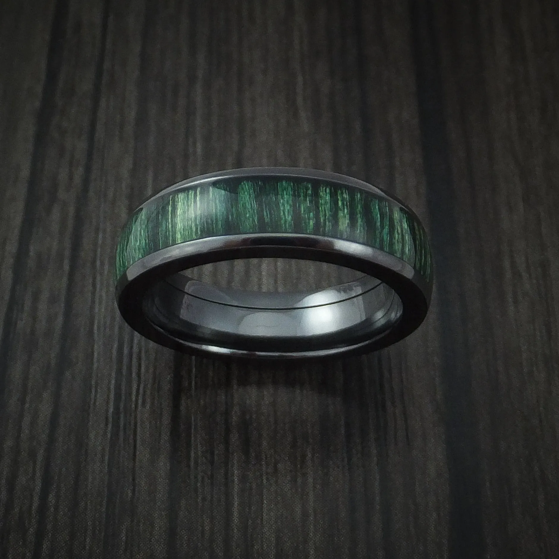 Black Titanium Men's Ring Inlaid with Jade Hard Wood Custom Made