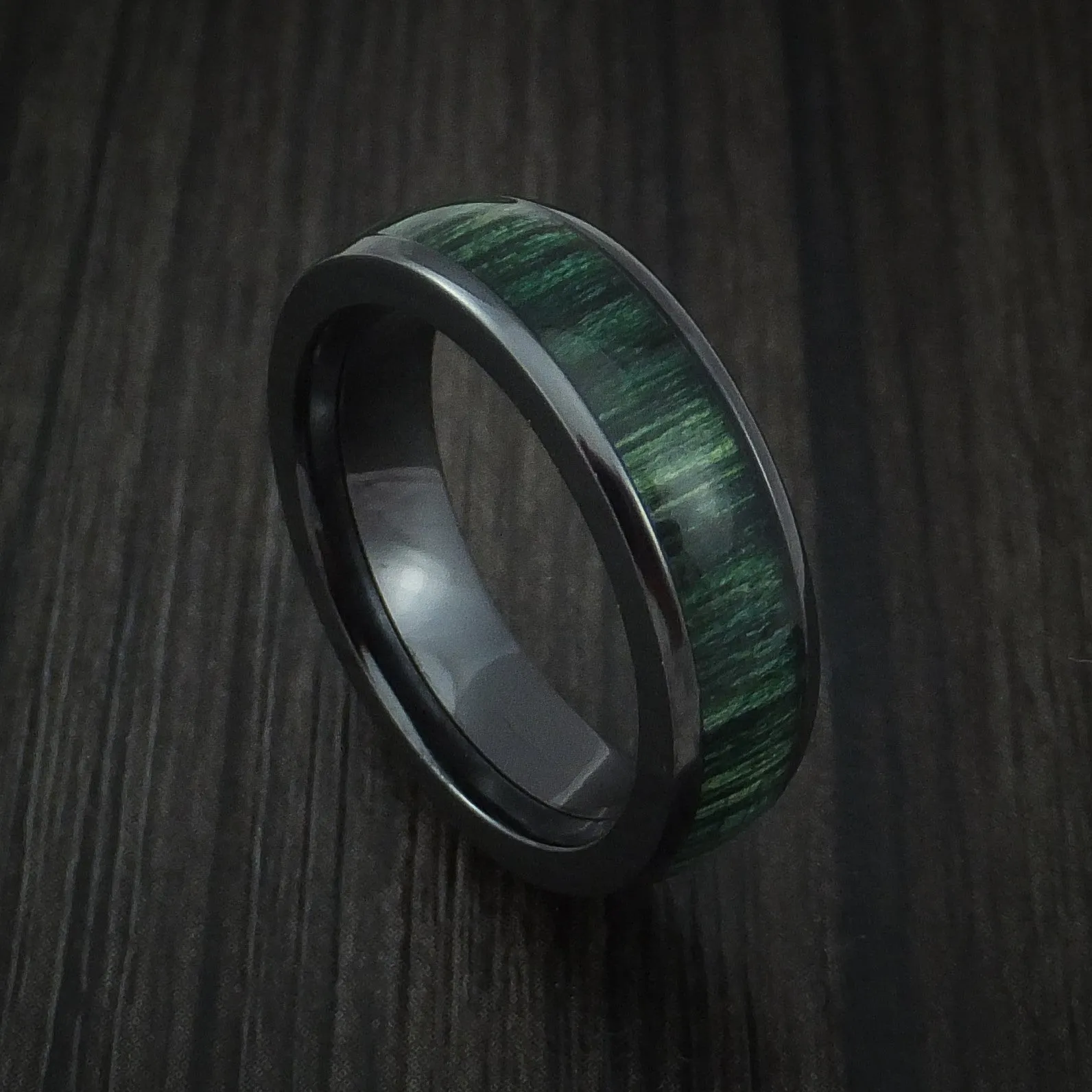 Black Titanium Men's Ring Inlaid with Jade Hard Wood Custom Made