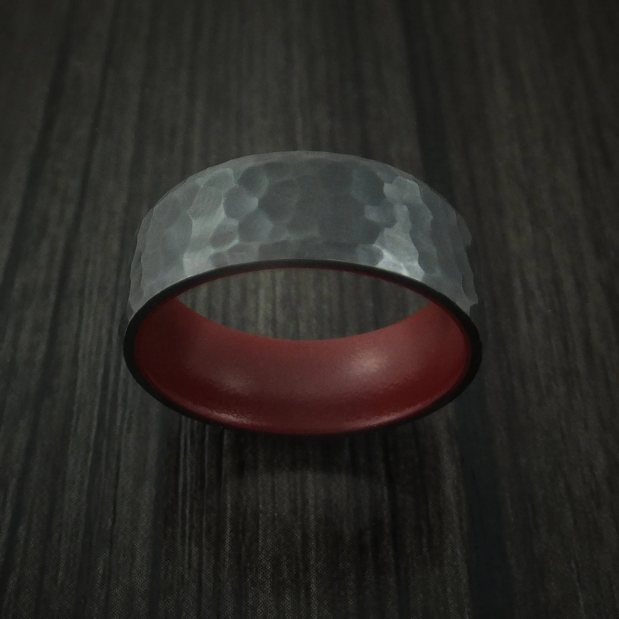 Black Titanium Men's Ring with Crimson Red Cerakote Sleeve Custom Made Band