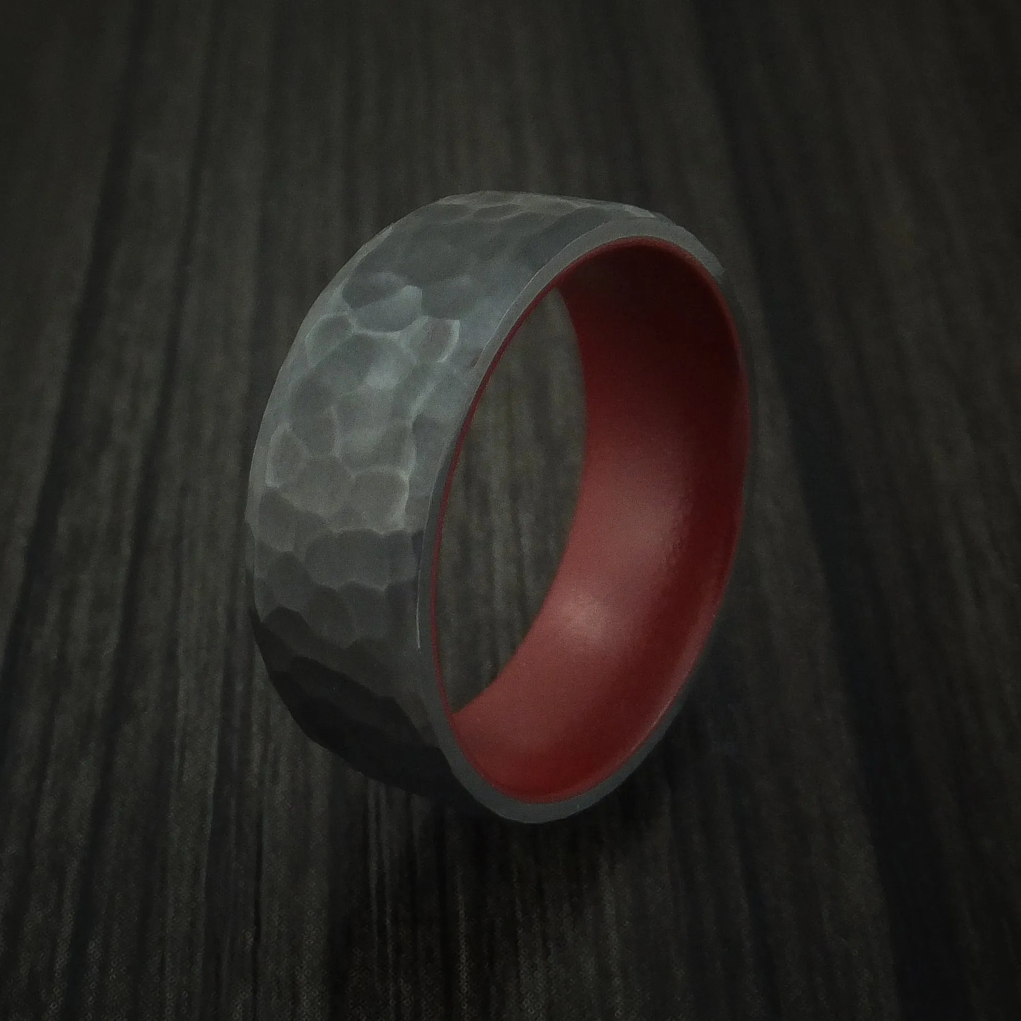 Black Titanium Men's Ring with Crimson Red Cerakote Sleeve Custom Made Band