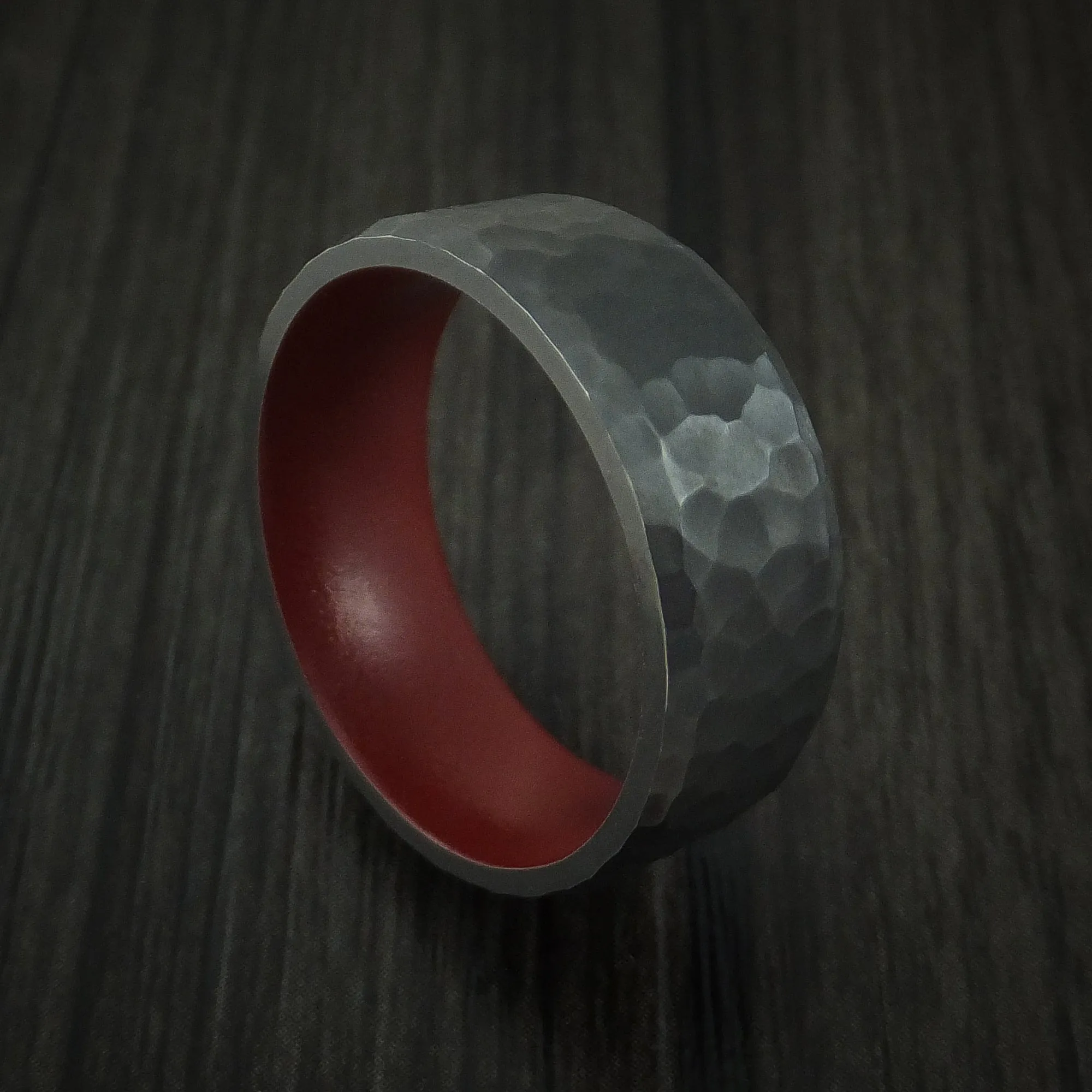 Black Titanium Men's Ring with Crimson Red Cerakote Sleeve Custom Made Band