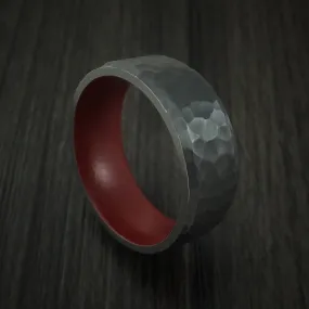 Black Titanium Men's Ring with Crimson Red Cerakote Sleeve Custom Made Band