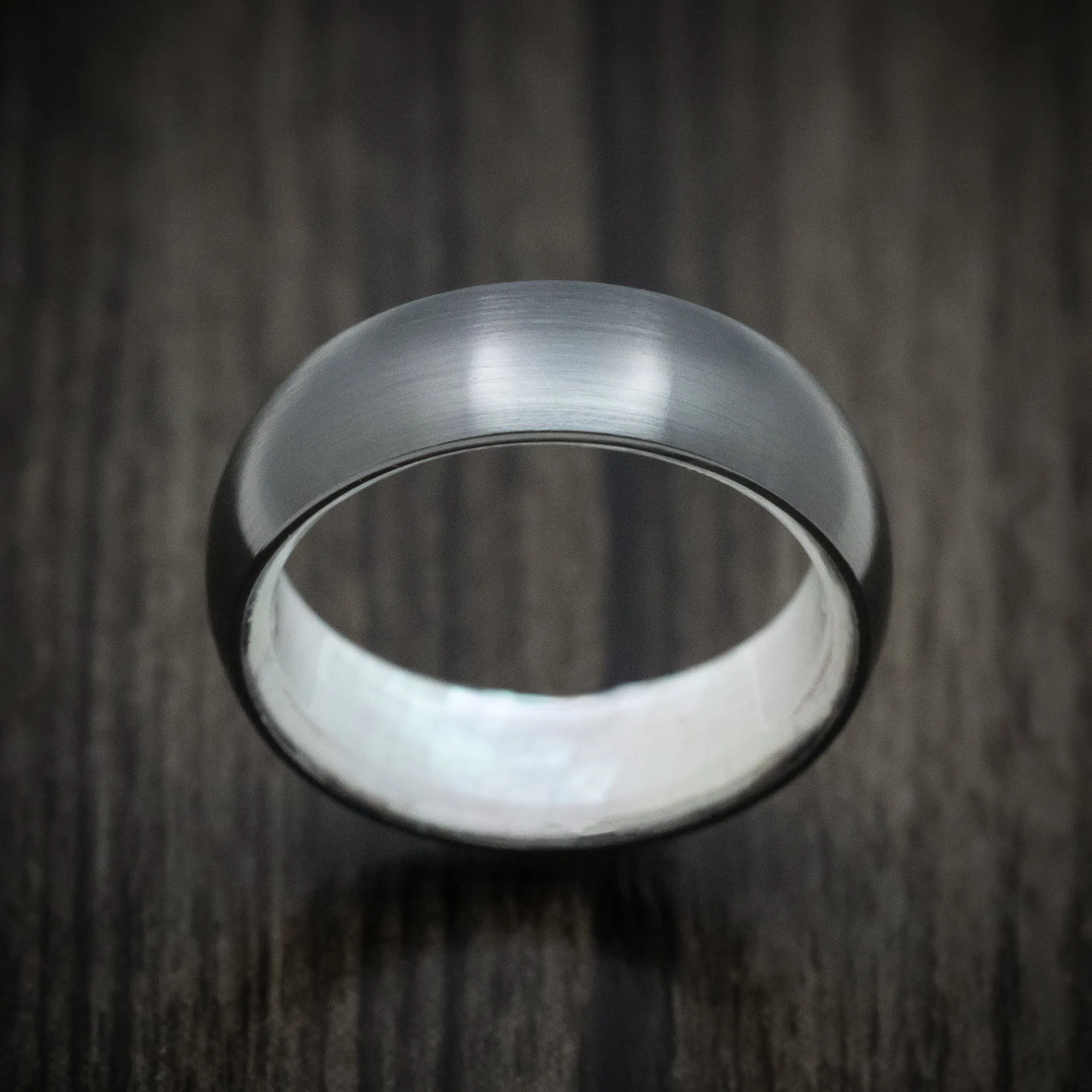 Black Titanium Men's Ring with White Mother of Pearl Sleeve Custom Made Band