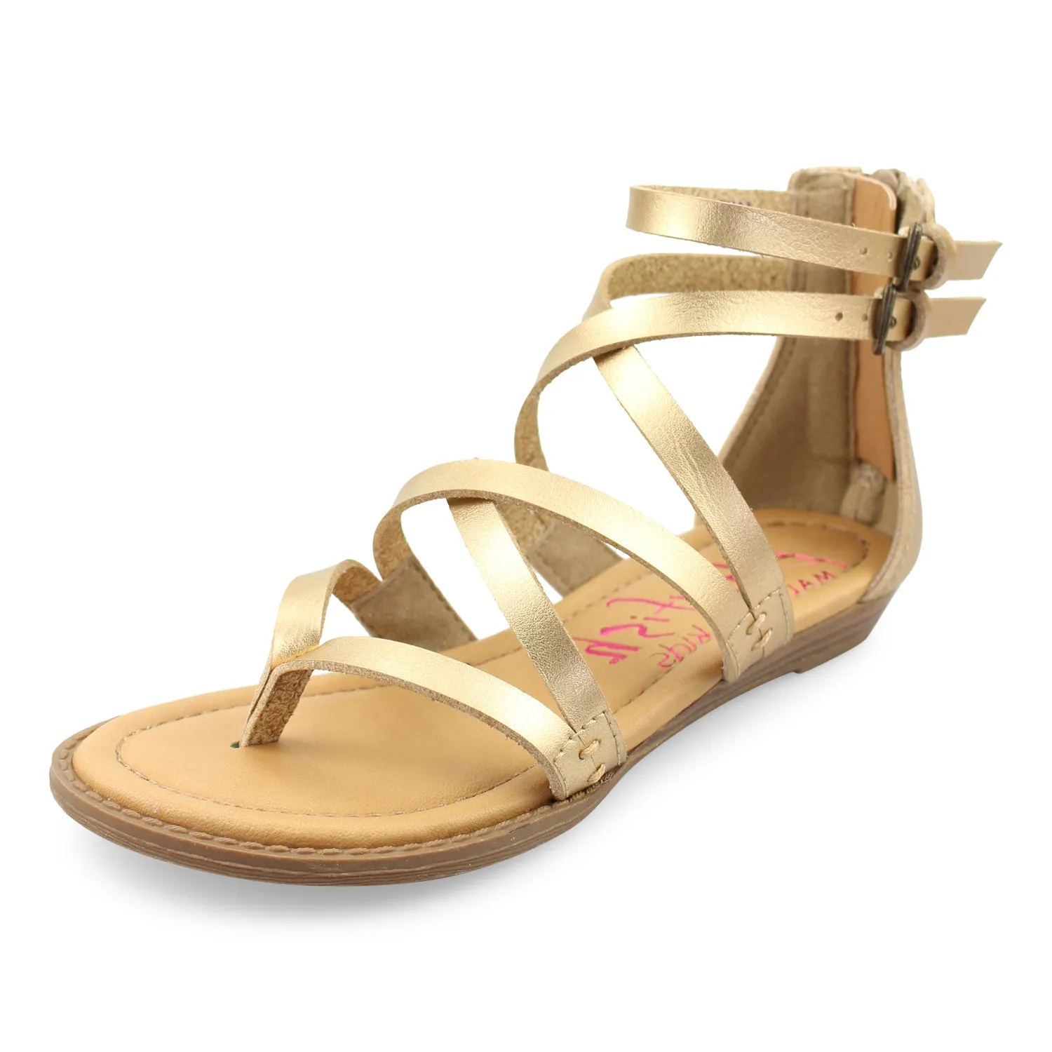 Blowfish Malibu Billa-K Pearl Gold Dyecut Crisscrossed Zipper Closure Sandals