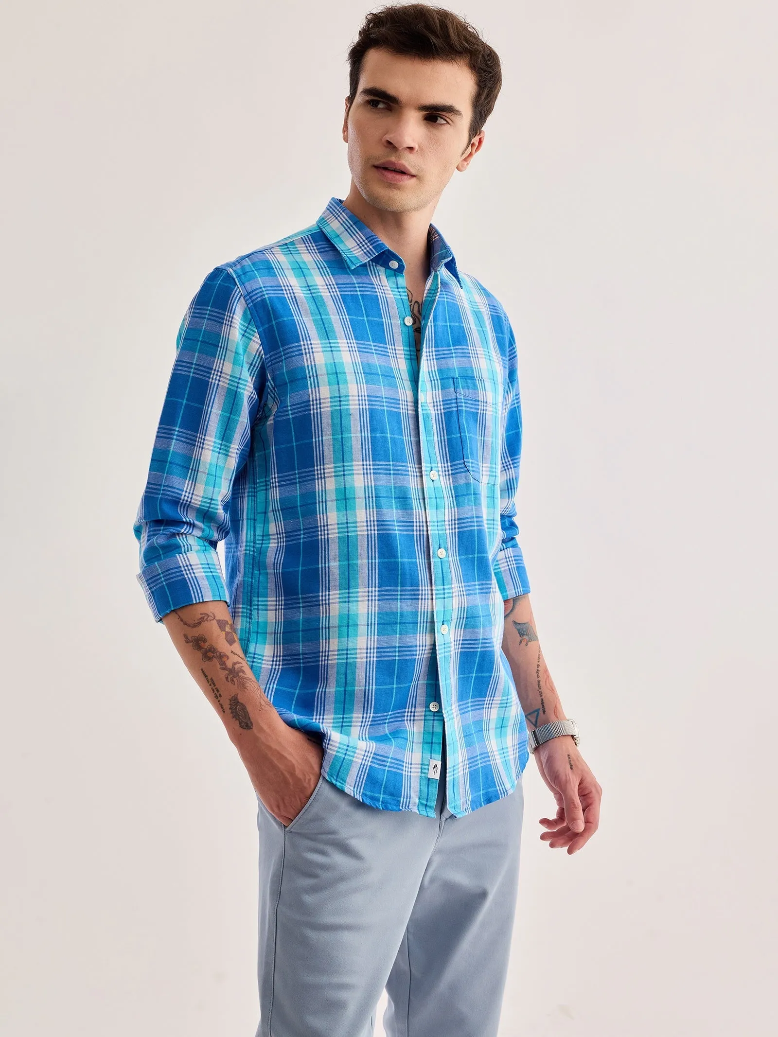 Blue Checked Linen Shirt