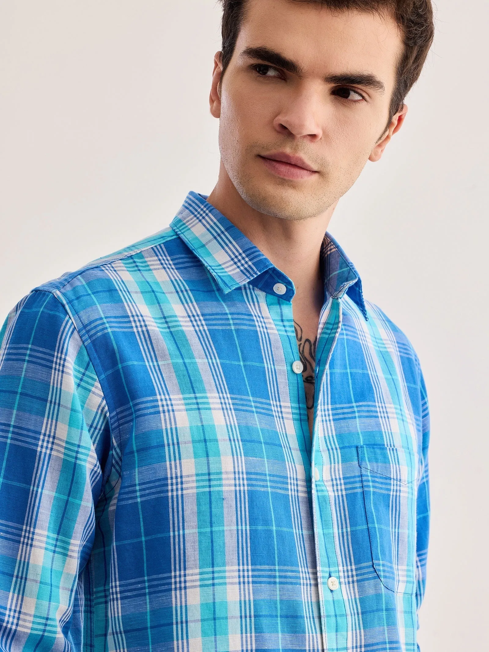 Blue Checked Linen Shirt